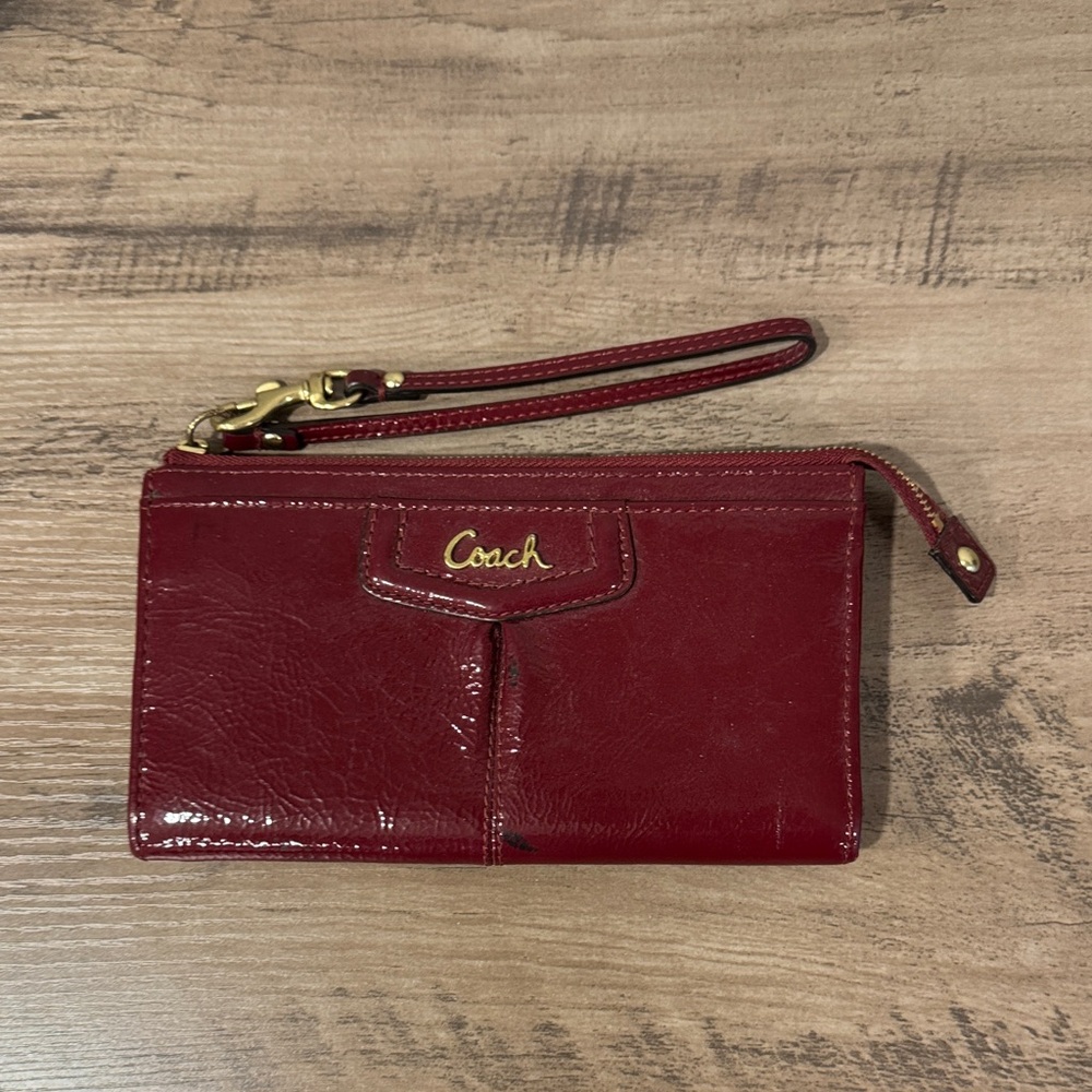 Coach Burgundy Leather Wristlet